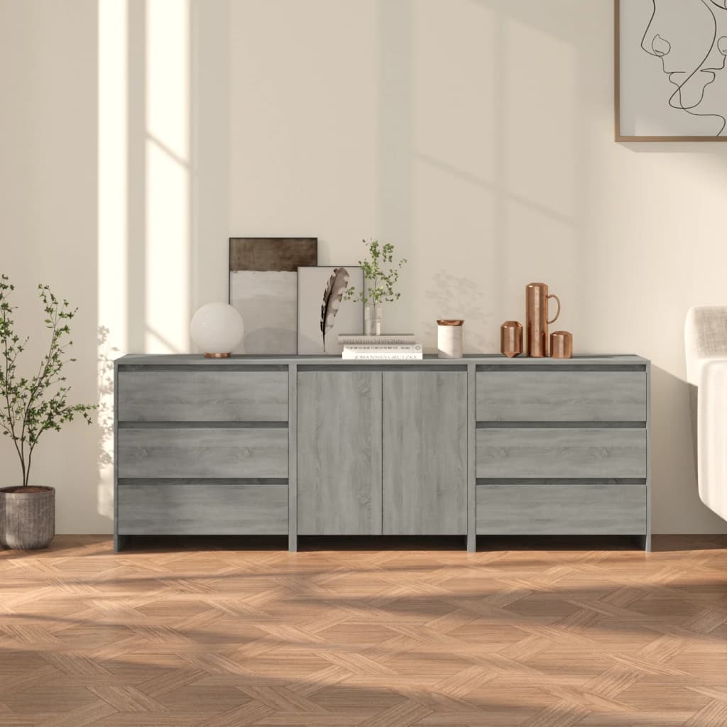 Credenze 3 pz Grigio Sonoma in Legno Multistrato - homemem39