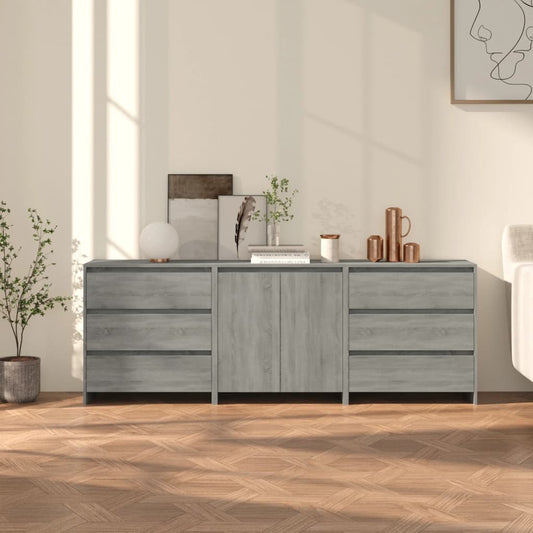 Credenze 3 pz Grigio Sonoma in Legno Multistrato - homemem39