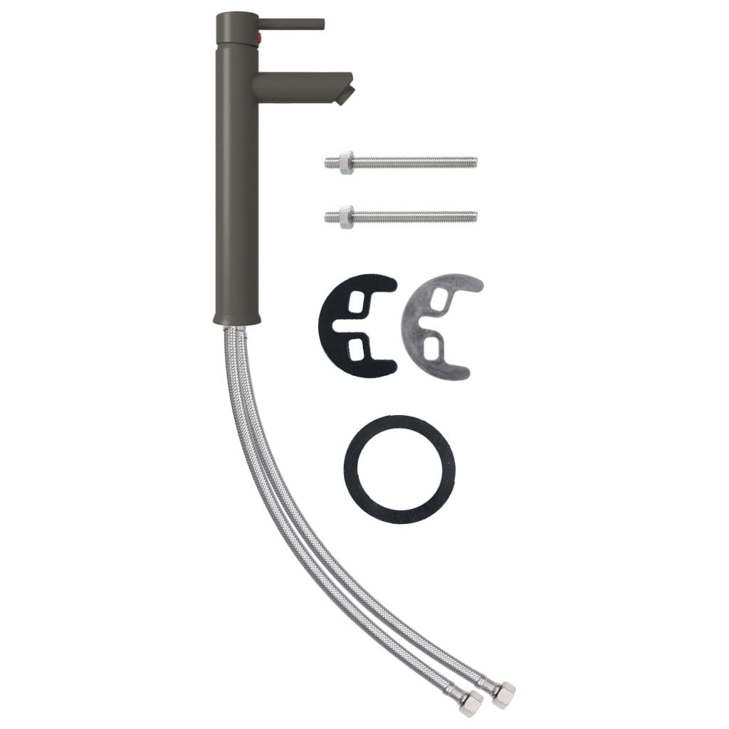 Lavandino con Rubinetto e Piletta in Vetro Temperato Marrone - homemem39