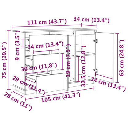 Credenza 111x34x75 cm in Legno Massello di Pino