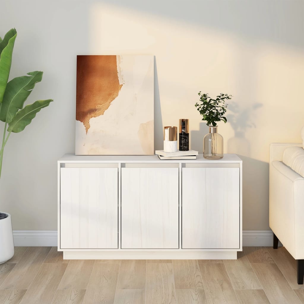 Credenza Bianca 111x34x60 cm in Legno Massello di Pino - homemem39