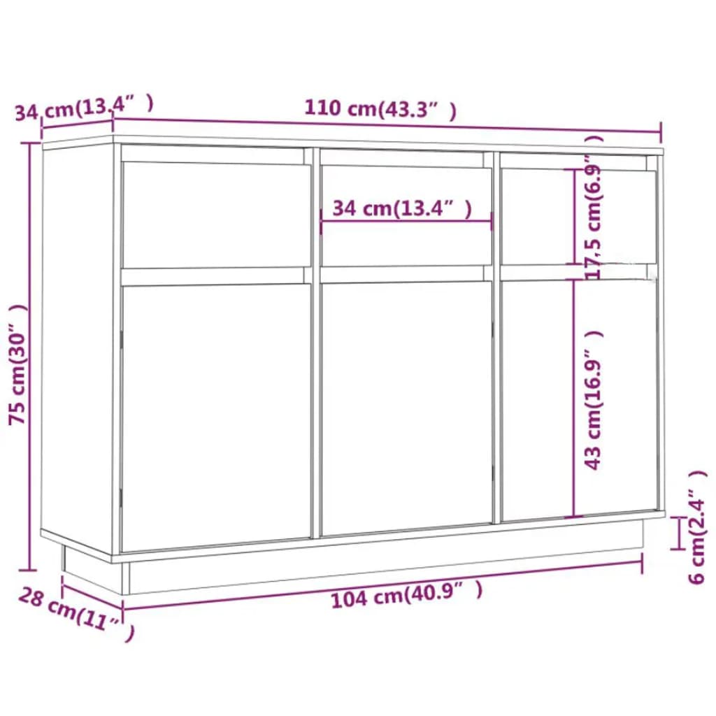 Credenza 110x34x75 cm in Legno Massello di Pino - homemem39