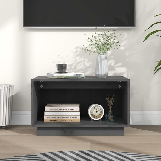 Mobile Porta TV Grigio 60x35x35 cm in Legno Massello di Pino - homemem39