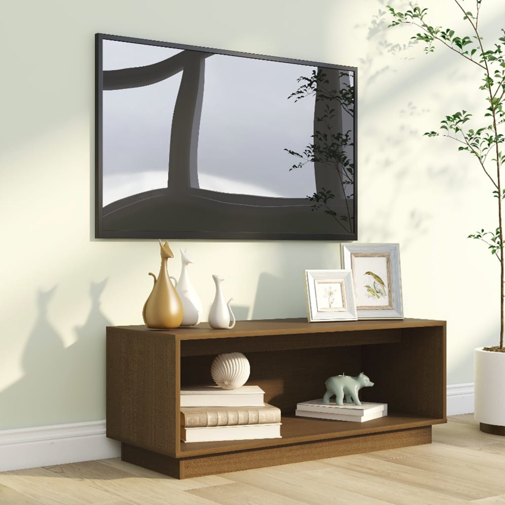 Mobile Porta TV Ambrato 90x35x35 cm in Legno Massello di Pino - homemem39