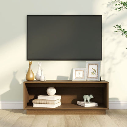 Mobile Porta TV Ambrato 90x35x35 cm in Legno Massello di Pino - homemem39
