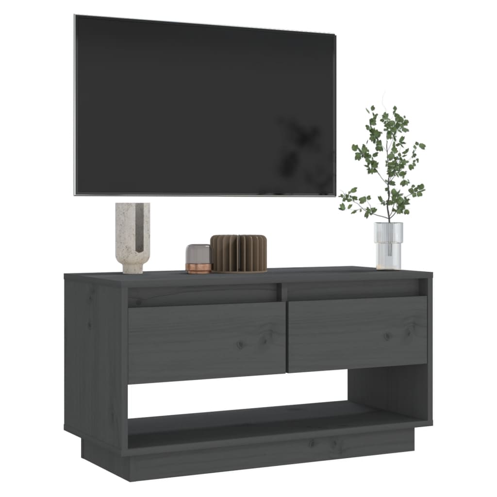 Mobile Porta TV Grigio 74x34x40 cm in Legno Massello di Pino - homemem39