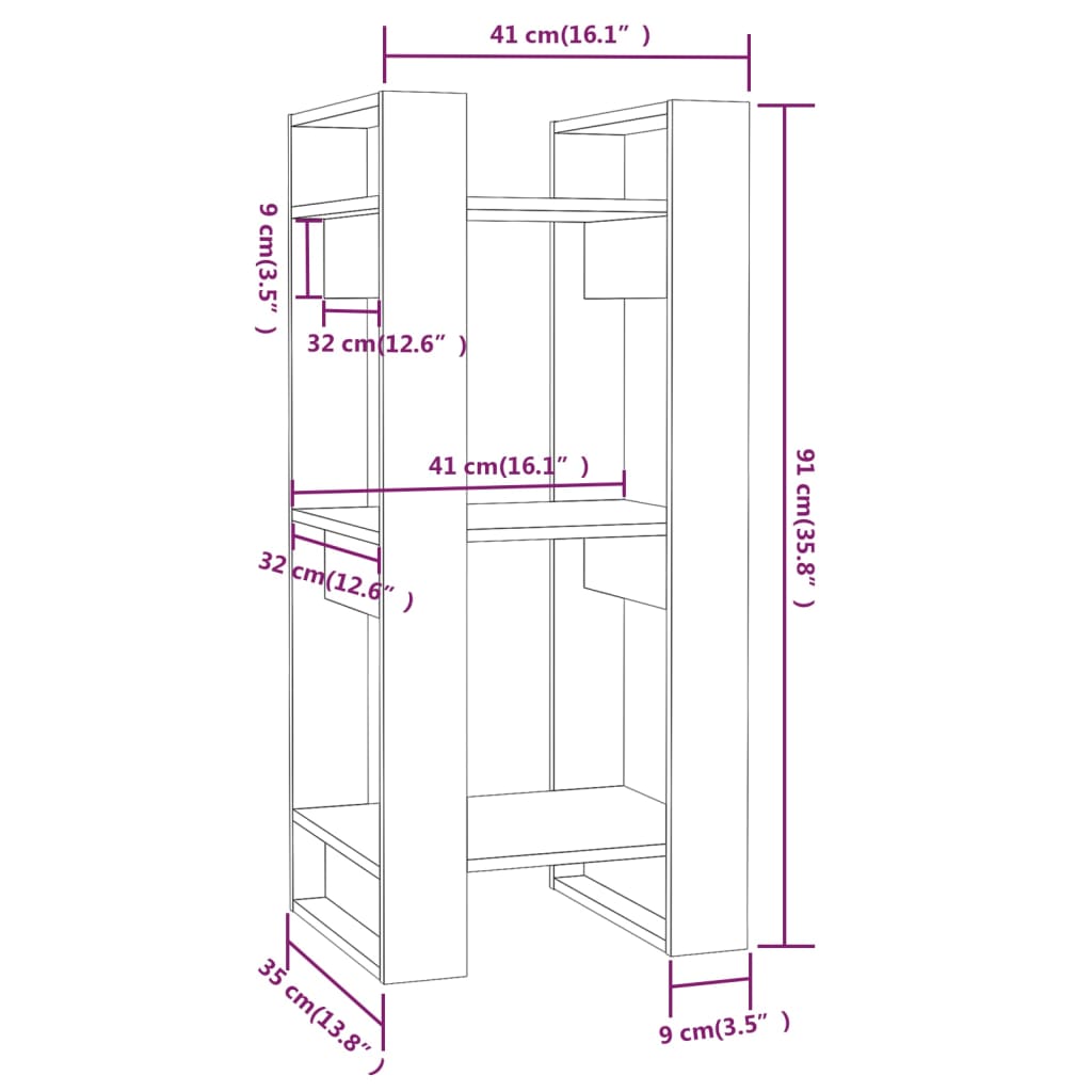 Libreria/Divisorio Bianco 41x35x91 cm in Legno Massello di Pino | homemem39