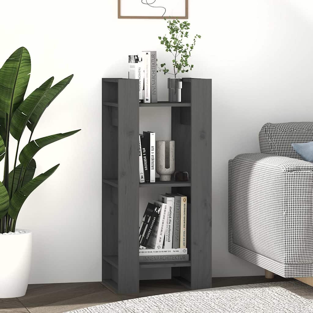 Libreria/Divisorio Grigio 41x35x91 cm in Legno Massello di Pino