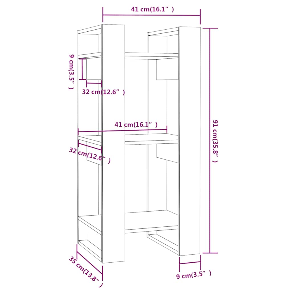 Libreria/Divisorio Nero 41x35x91 cm in Legno Massello di Pino | homemem39