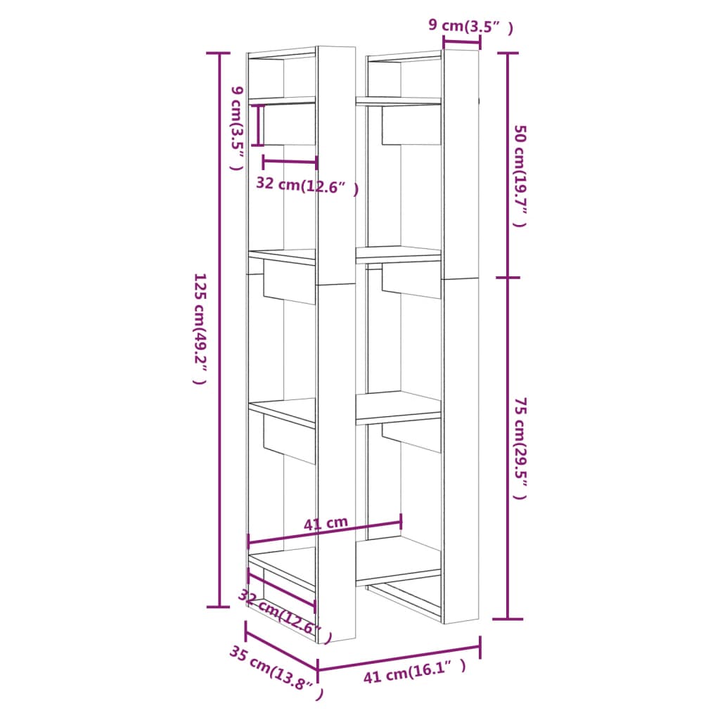 Libreria/Divisorio 41x35x125 cm in Legno Massello di Pino | homemem39