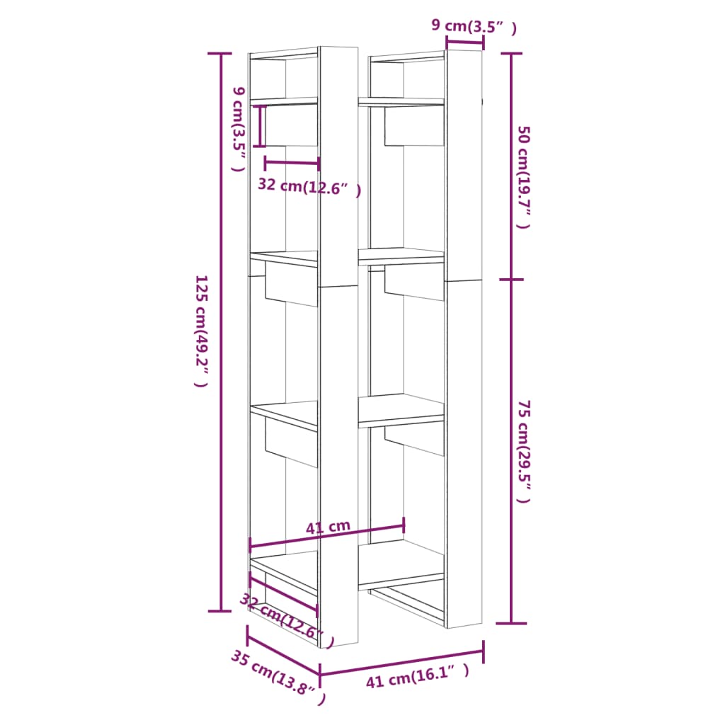 Libreria/Divisorio Nero 41x35x125 cm in Legno Massello di Pino | homemem39