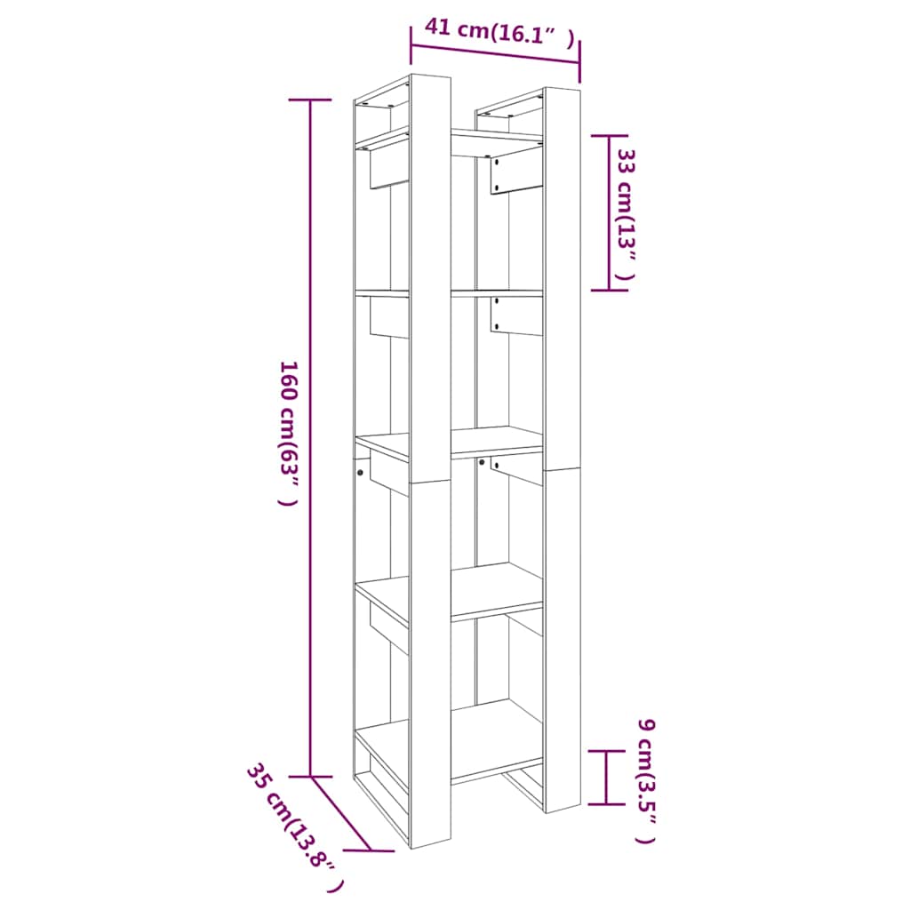 Libreria/Divisorio Bianco 41x35x160cm in Legno Massello di Pino