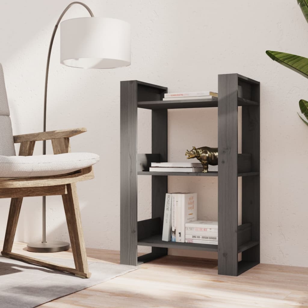 Libreria/Divisorio Grigio 60x35x91 cm in Legno Massello di Pino | homemem39