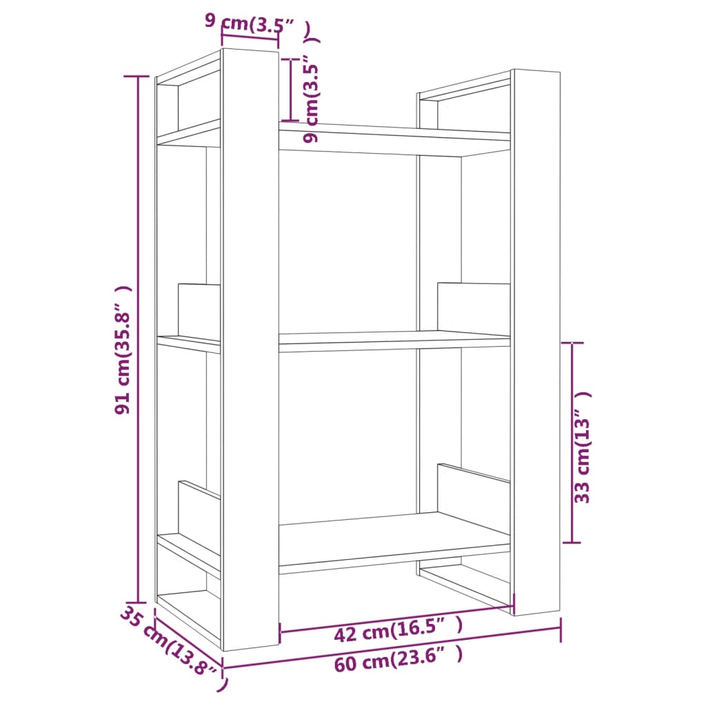 Libreria/Divisorio Grigio 60x35x91 cm in Legno Massello di Pino | homemem39