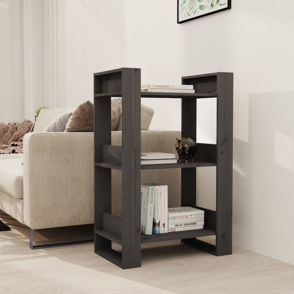 Libreria/Divisorio Grigio 60x35x91 cm in Legno Massello di Pino | homemem39
