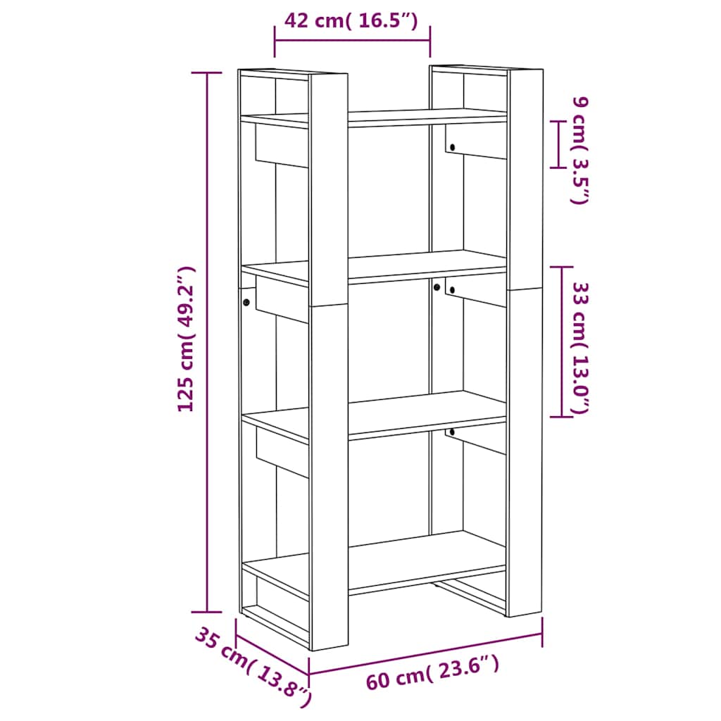 Libreria/Divisorio 60x35x125 cm in Legno Massello di Pino