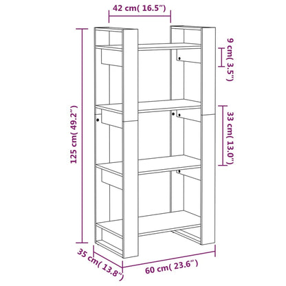 Libreria/Divisorio Grigio 60x35x125 cm Legno Massello