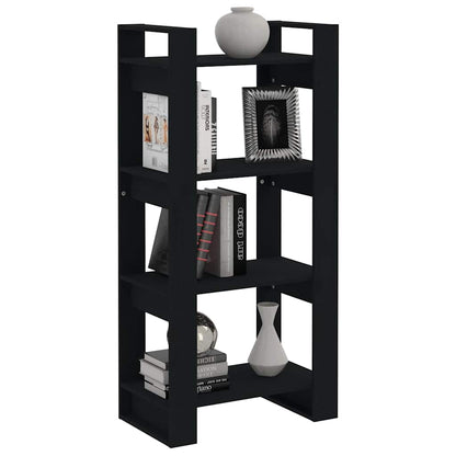 Libreria/Divisorio Nero 80x35x125 cm Legno Massello