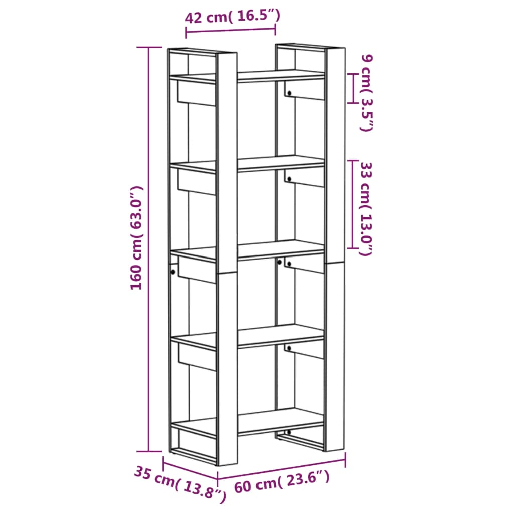 Libreria/Divisorio Grigio 60x35x160 cm Legno Massello | homemem39