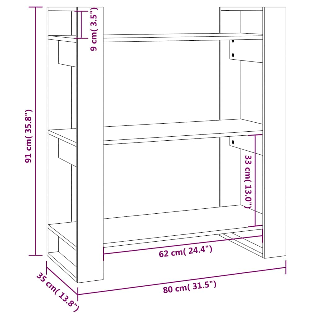 Libreria/Divisorio 80x35x91 cm Legno Massello di Pino