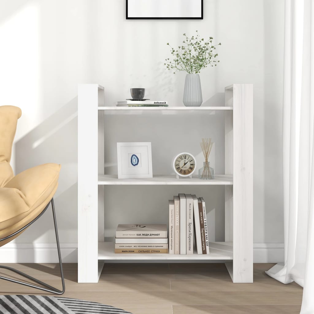 Libreria/Divisorio Bianco 80x35x91 cm in Legno Massello di Pino