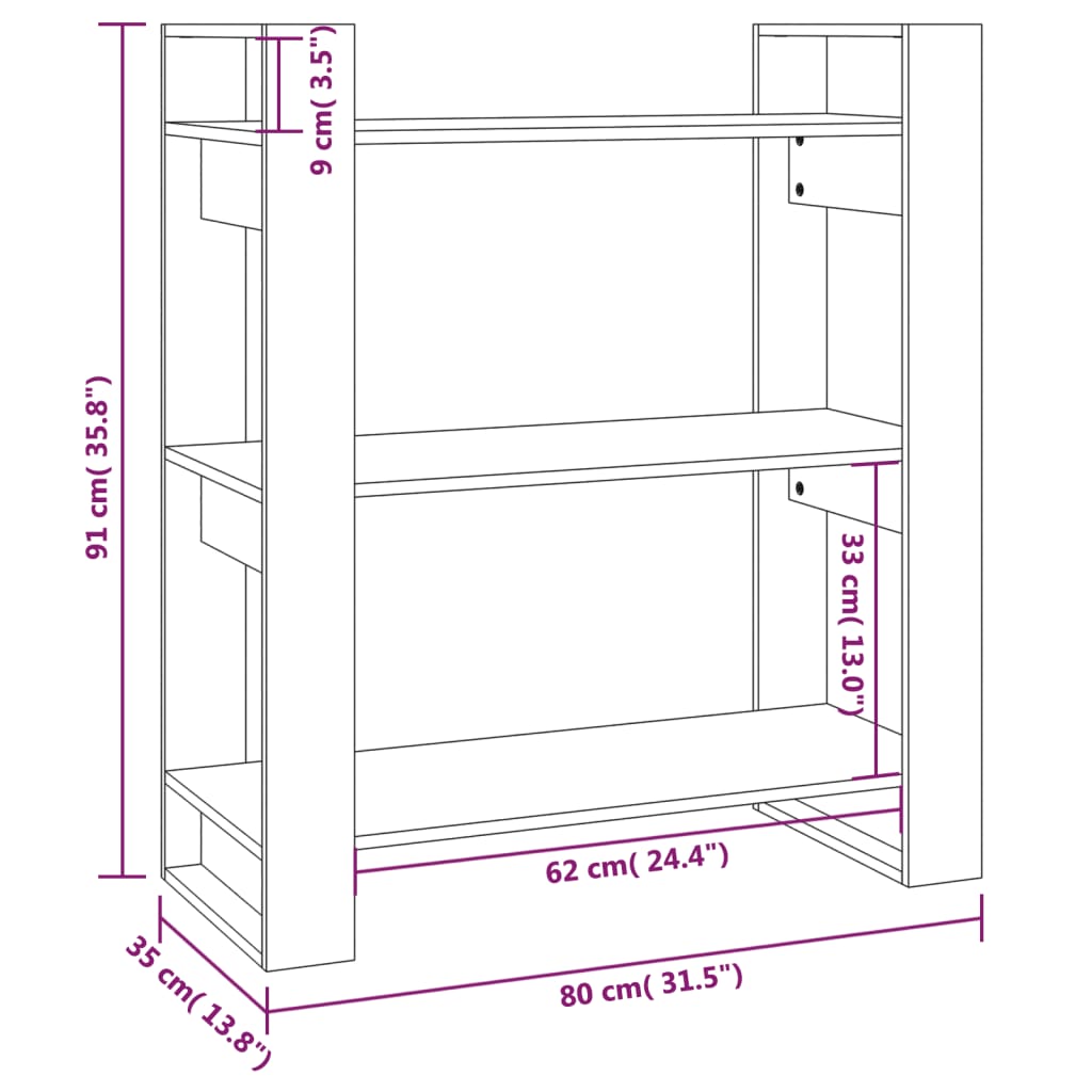 Libreria/Divisorio Bianco 80x35x91 cm in Legno Massello di Pino | homemem39