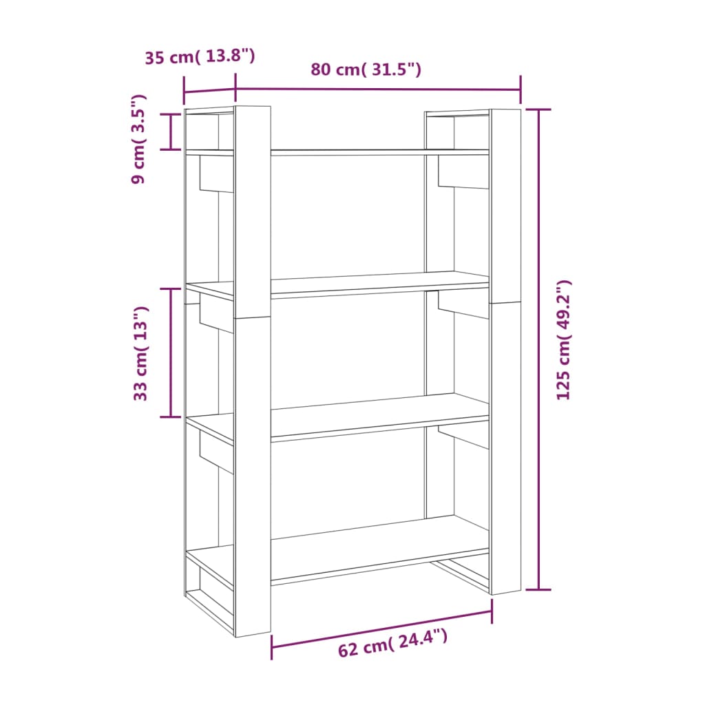 Libreria/Divisorio Bianco 80x35x125 cm Legno Massello di Pino | homemem39