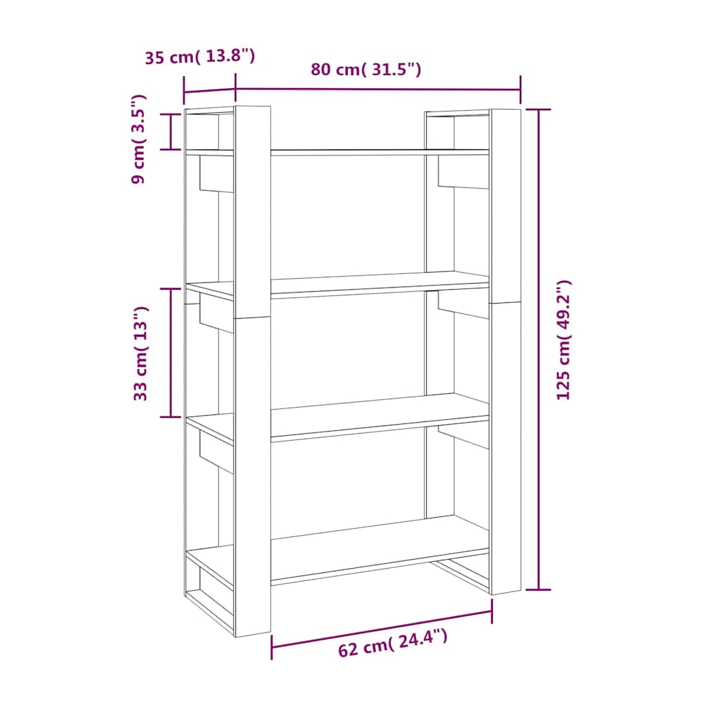 Libreria/Divisorio Nero 80x35x125 cm in Legno Massello di Pino