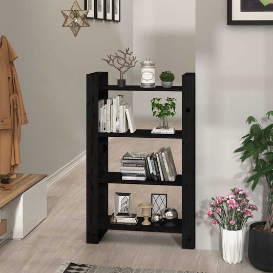 Libreria/Divisorio Nero 80x35x125 cm in Legno Massello di Pino | homemem39