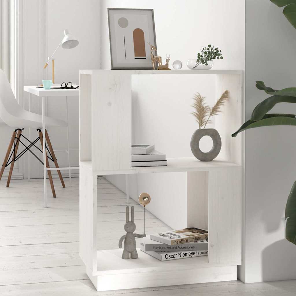 Libreria/Divisorio Bianco 51x25x70 cm in Legno Massello di Pino