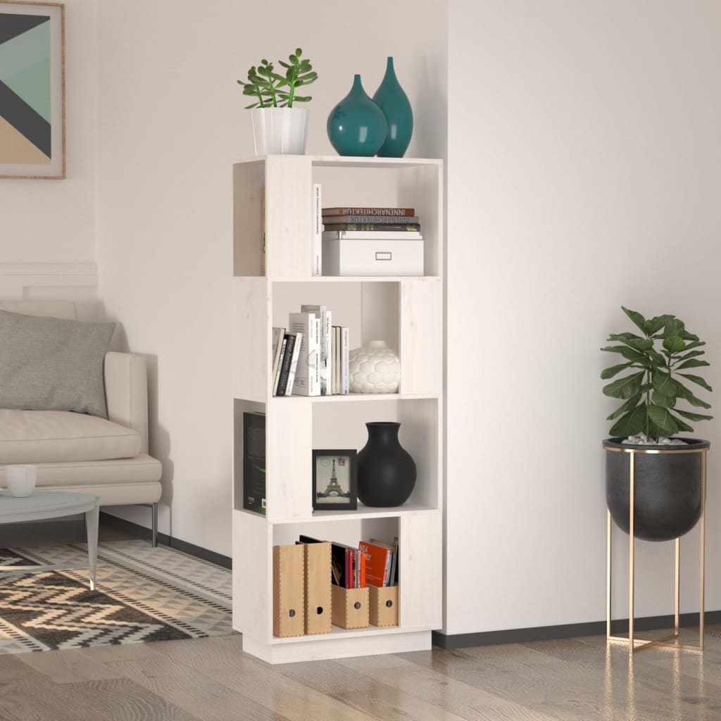Libreria/Divisorio Bianco 51x25x132 cm Legno Massello di Pino | homemem39