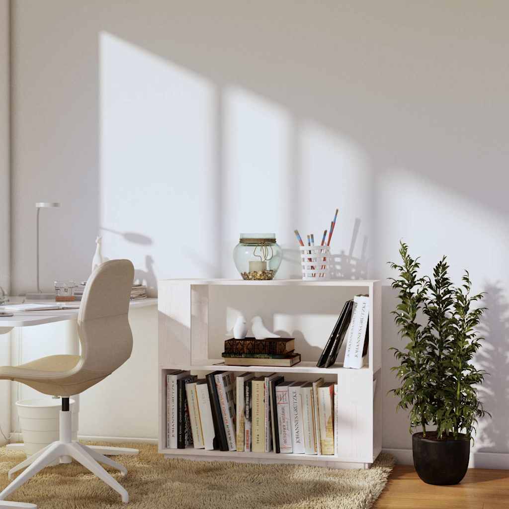 Libreria/Divisorio Bianco 80x25x70 cm in Legno Massello di Pino