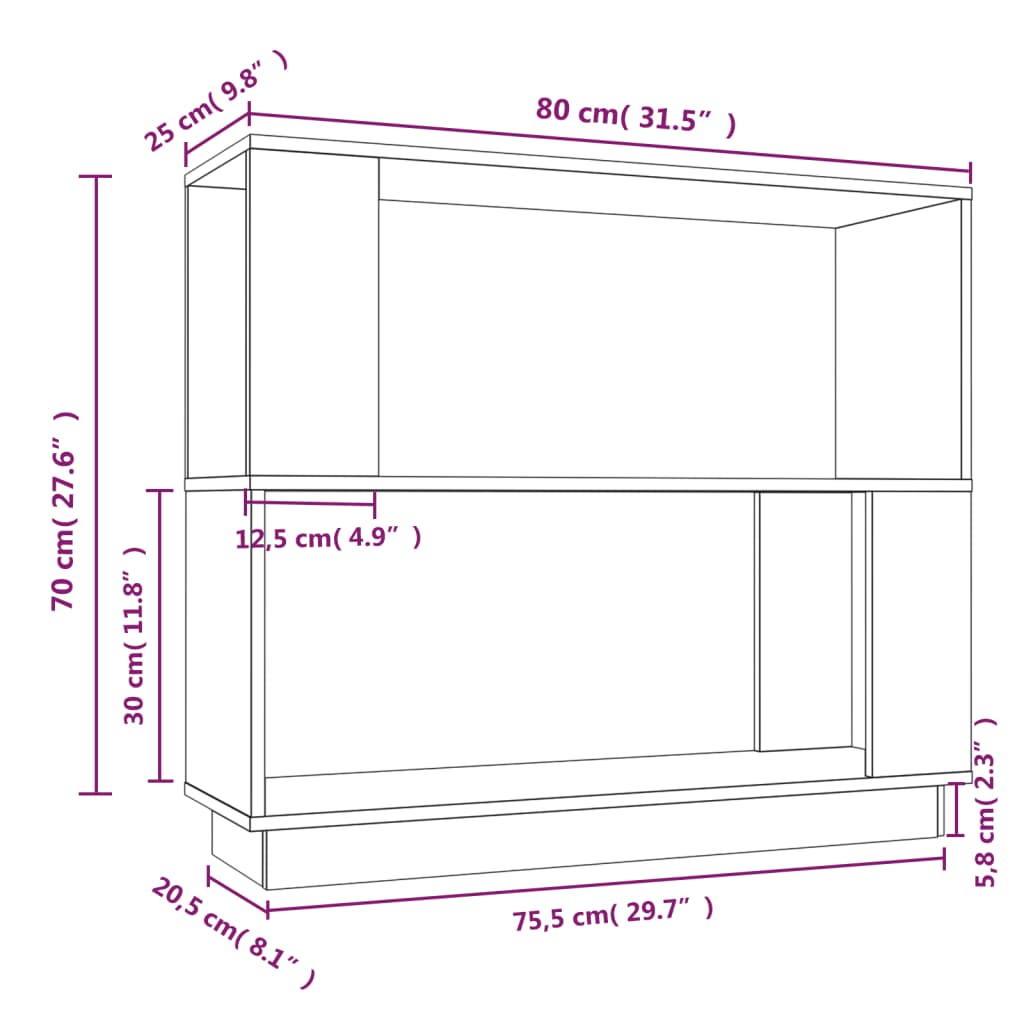 Libreria/Divisorio Bianco 80x25x70 cm in Legno Massello di Pino | homemem39