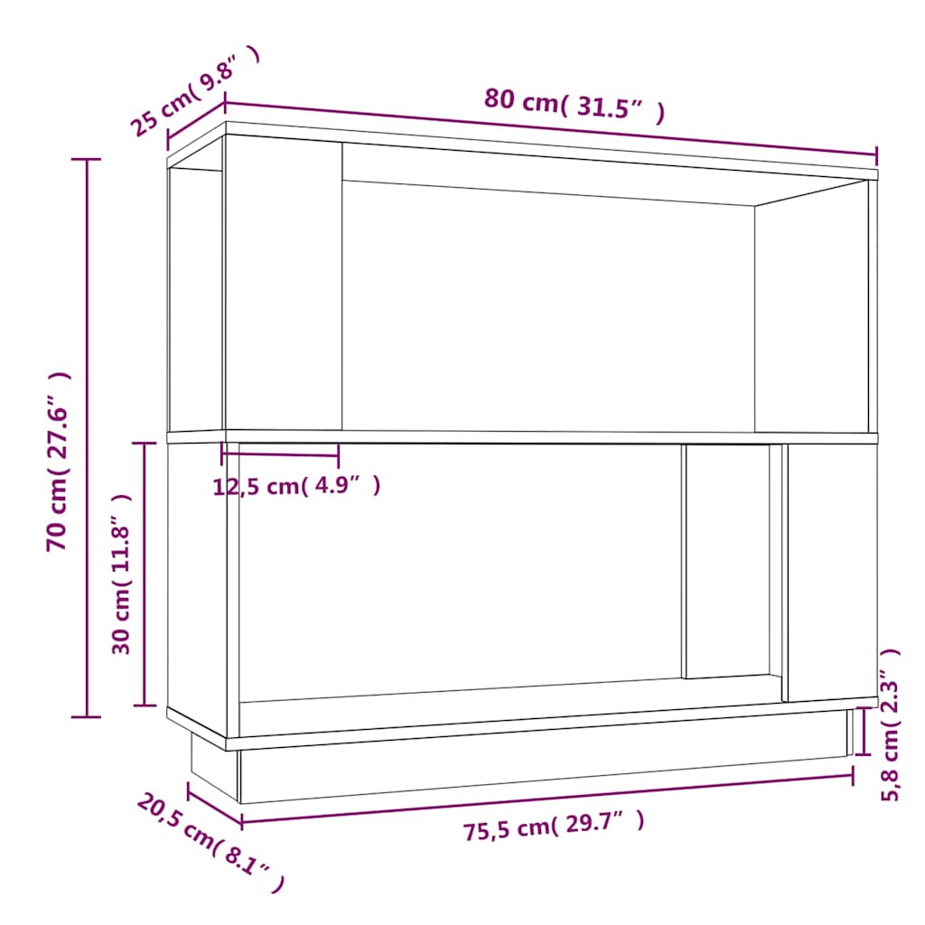 Libreria/Divisorio Bianco 80x25x70 cm in Legno Massello di Pino