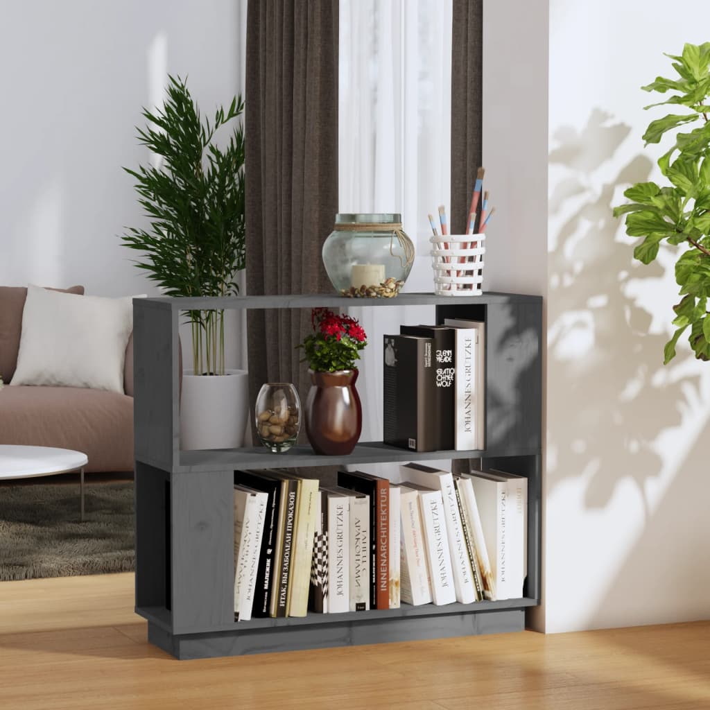 Libreria/Divisorio Grigio 80x25x70 cm in Legno Massello di Pino | homemem39