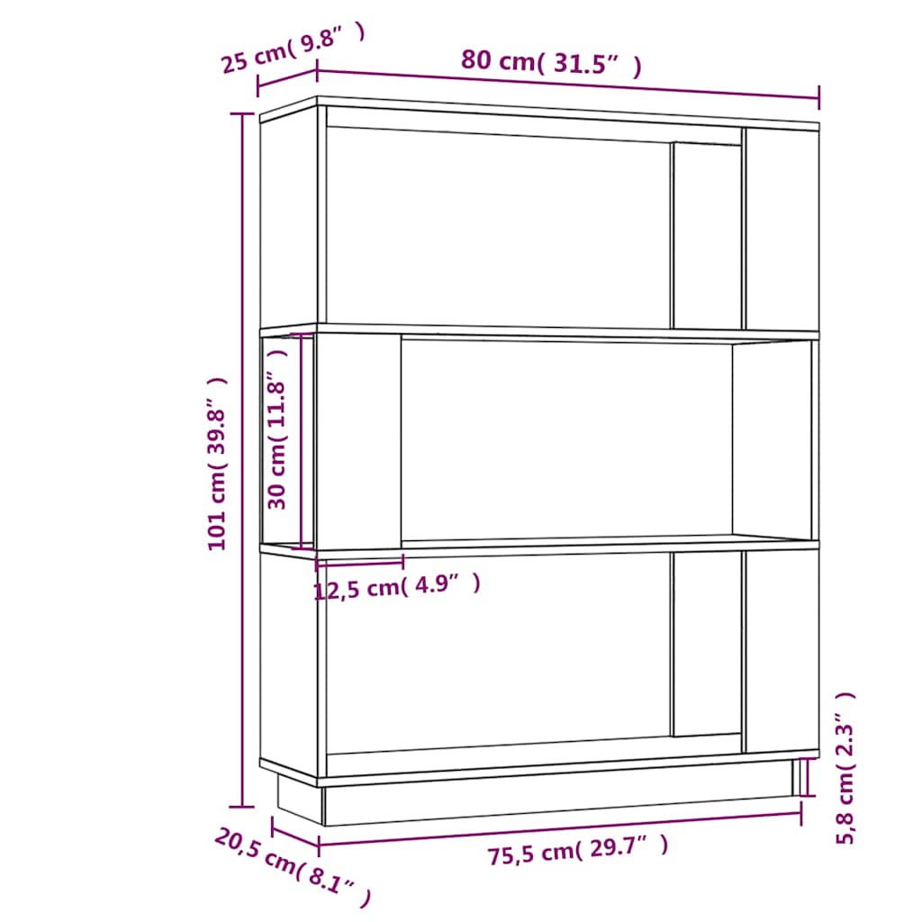 Libreria/Divisorio Bianco 80x25x101 cm Legno Massello di Pino