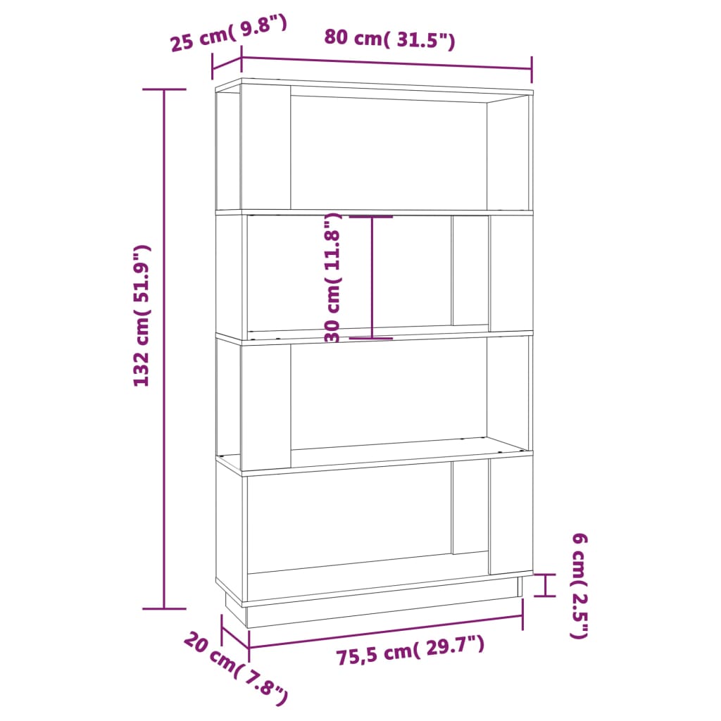 Libreria/Divisorio Bianco 80x25x132 cm Legno Massello di Pino | homemem39