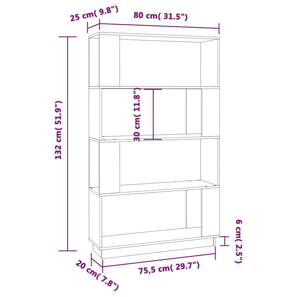 Libreria/Divisorio Bianco 80x25x132 cm Legno Massello di Pino