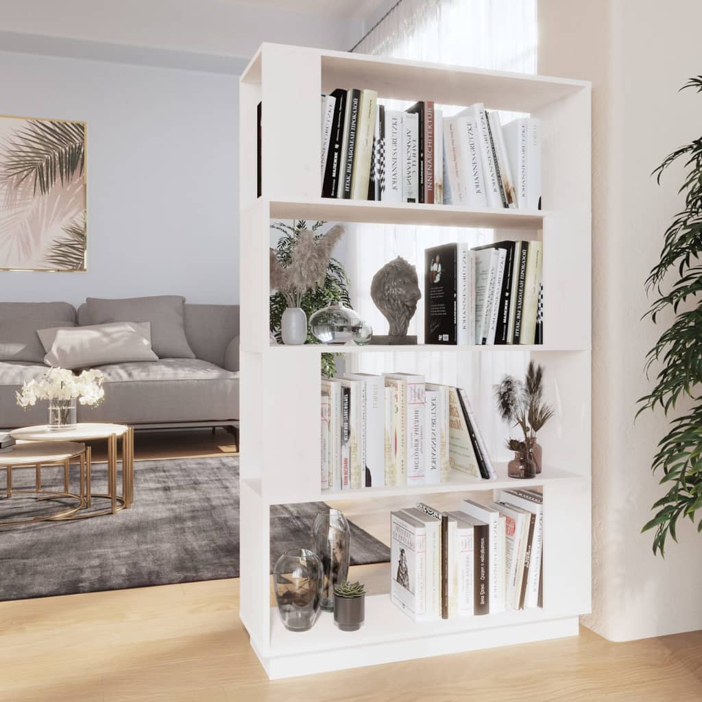 Libreria/Divisorio Bianco 80x25x132 cm Legno Massello di Pino | homemem39