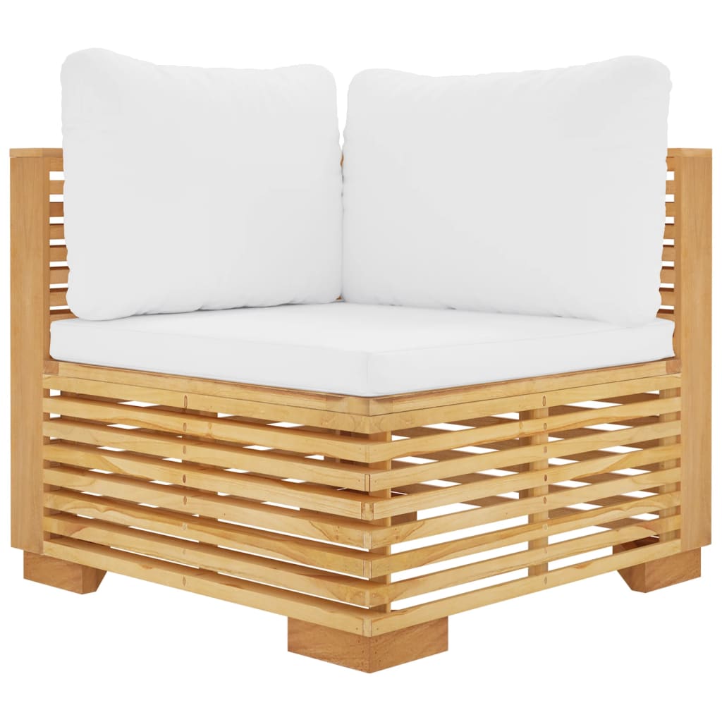 Divano Angolare da Giardino con Cuscini Crema Massello di Teak | homemem39