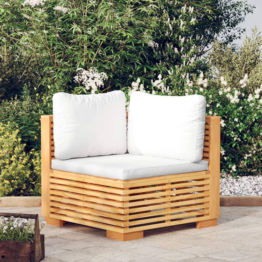 Divano Angolare da Giardino con Cuscini Crema Massello di Teak | homemem39