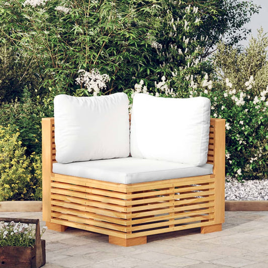 Divano Angolare da Giardino con Cuscini Crema Massello di Teak | homemem39
