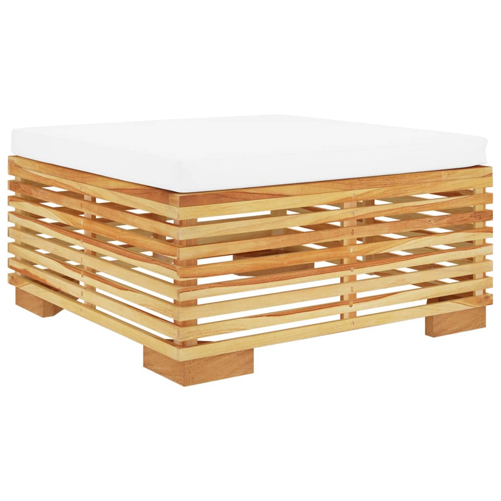 Poggiapiedi da Giardino con Cuscino Crema Legno Massello Teak | homemem39