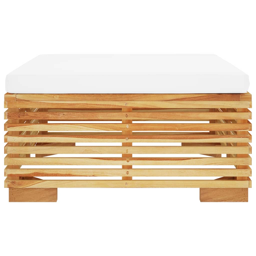 Poggiapiedi da Giardino con Cuscino Crema Legno Massello Teak | homemem39