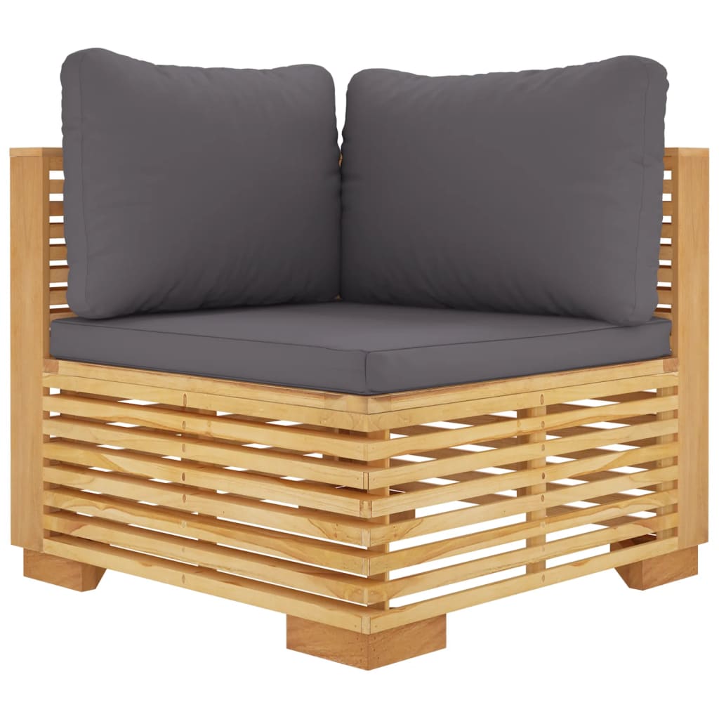Divano Angolare Giardino Cuscini Grigio Scuro Massello di Teak | homemem39
