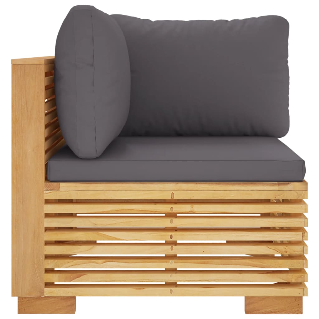 Divano Angolare Giardino Cuscini Grigio Scuro Massello di Teak | homemem39