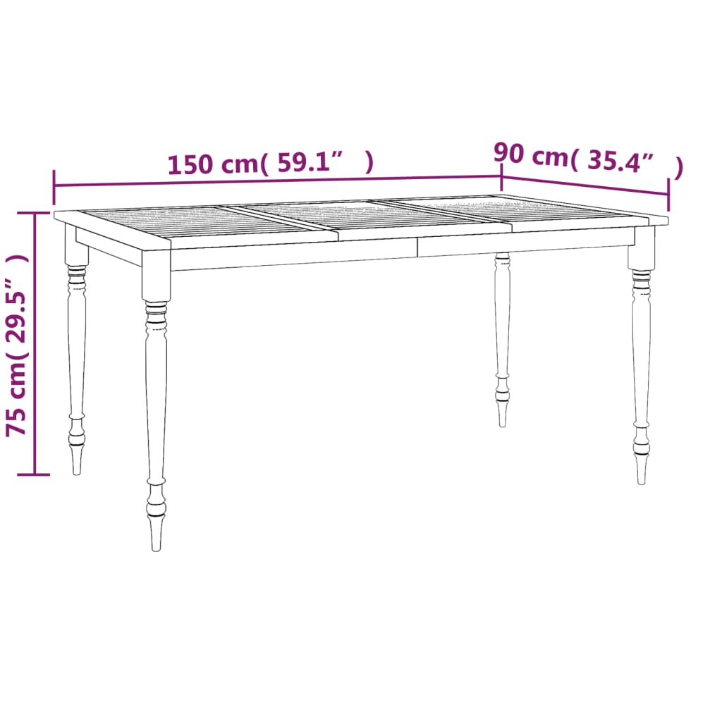 Tavolo Batavia 150x90x75 cm Legno Massello di Teak