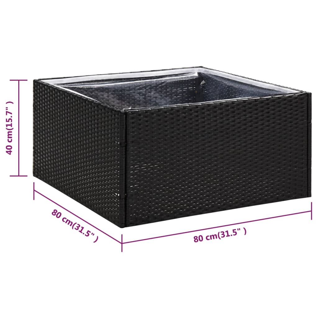 Fioriera da Giardino Nero 80x80x40 cm in Polyrattan | homemem39