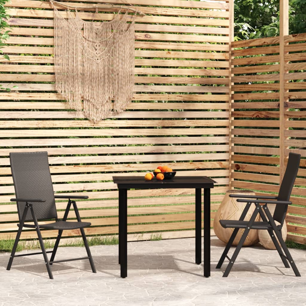 Set Mobili da Pranzo per Giardino 3 pz Nero - homemem39
