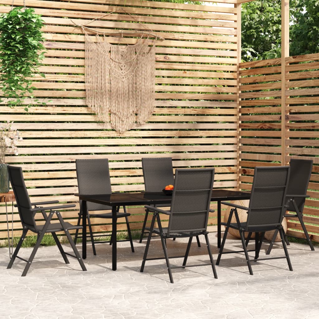 Set Mobili da Pranzo per Giardino 7 pz Nero - homemem39